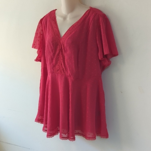 Torrid Peplum Chiffon Clip Dot Lace Inset Top - Picture 7 of 16